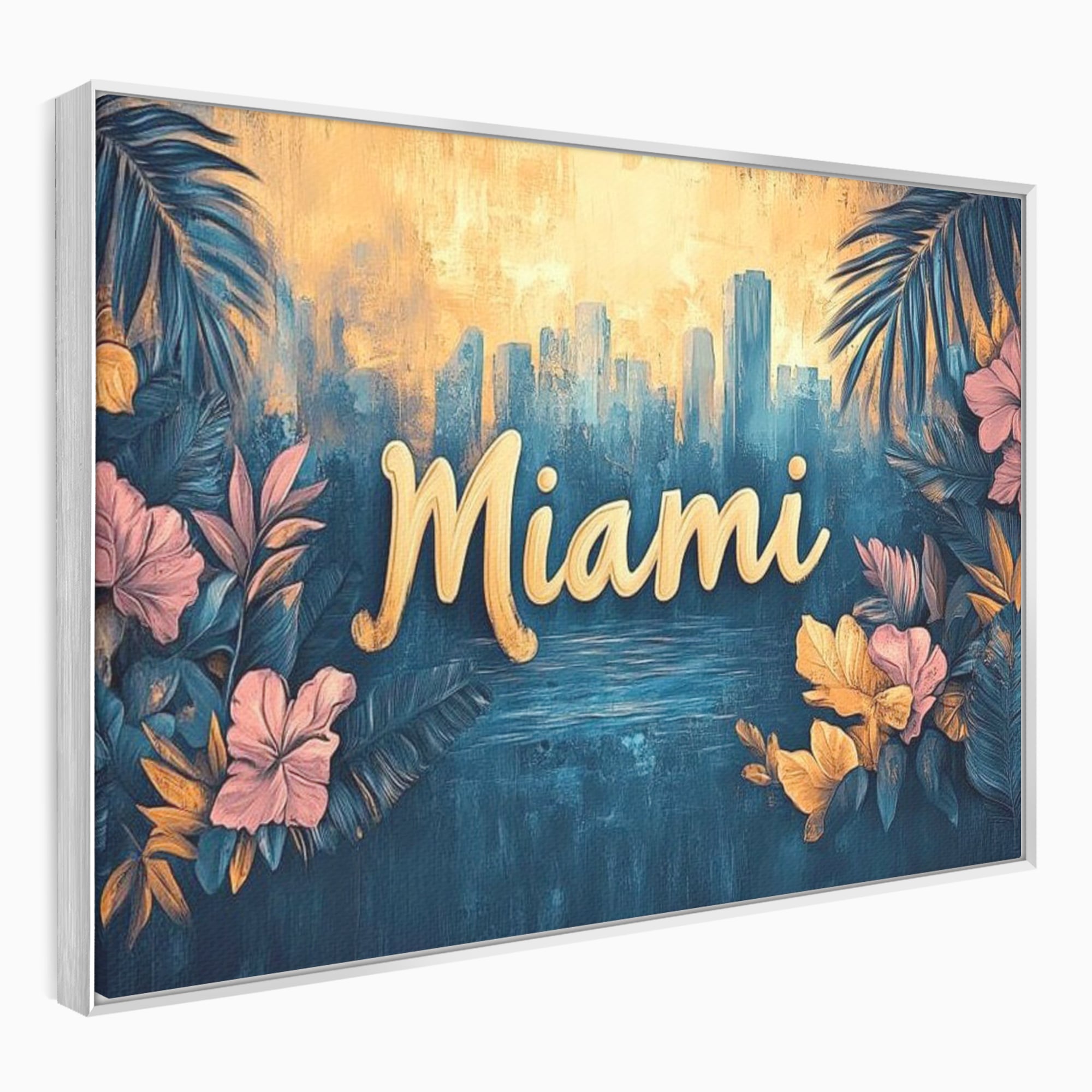 Tablou canvas cu tablou canvas cu peisaj urban miami, in rama de aluminiu argintiu